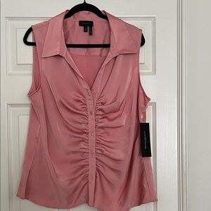 Donna Karan Pink Ruched Sleeveless Blouse